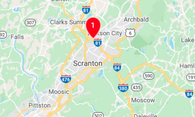 Google map with red pin drop.
