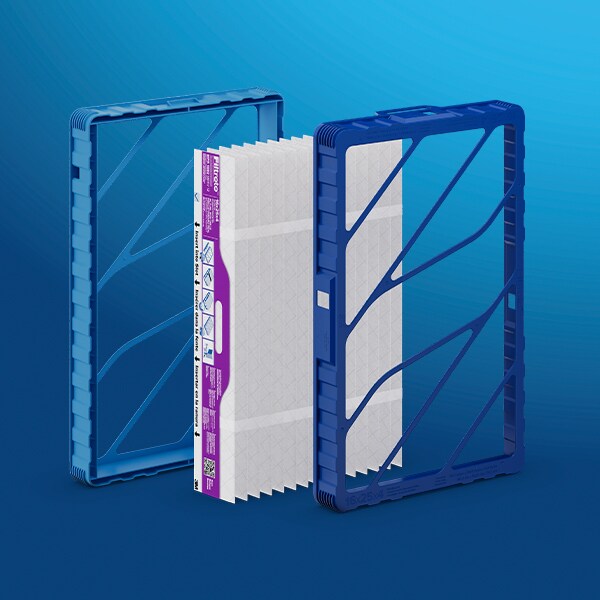 Filtrete™ Room Air Purifier on blue background with air icon
