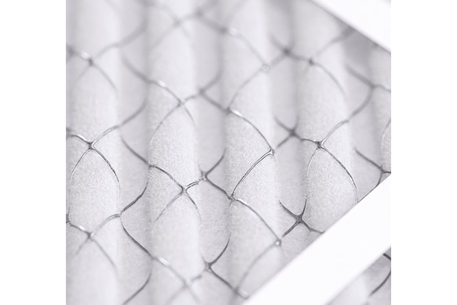 A close up of the filter media of a Filtrete Air Filter.
