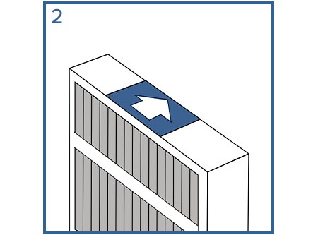 Illustration of the top of a Filtrete 4 to 6 inch filter showing the arrows.
