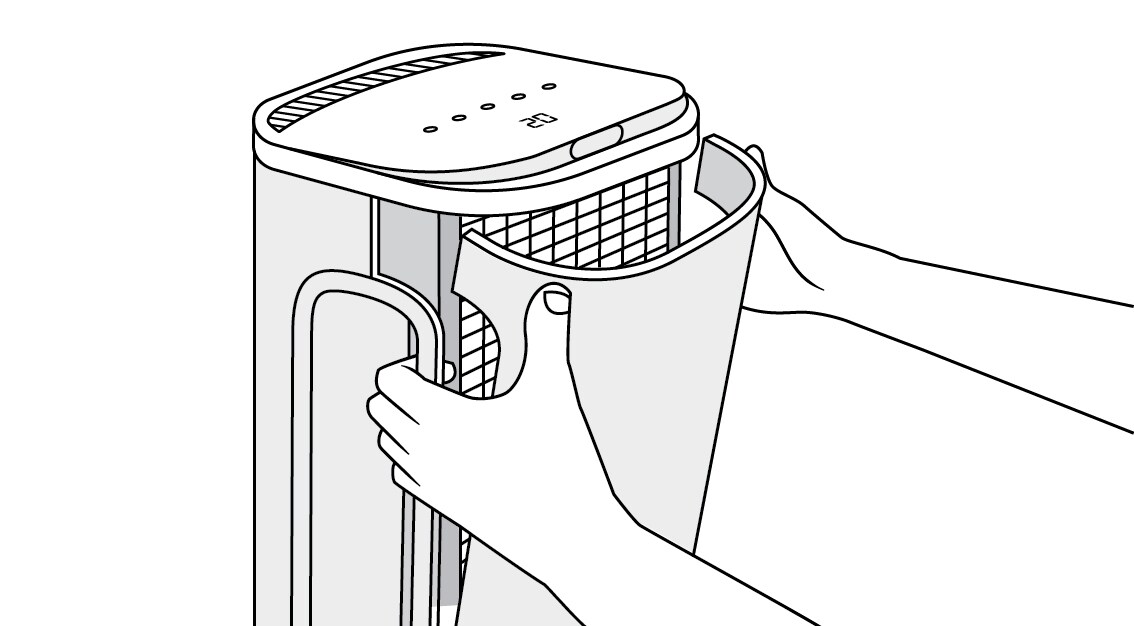 Hand removing front cover of Filtrete™ Smart Air Purifier console device
