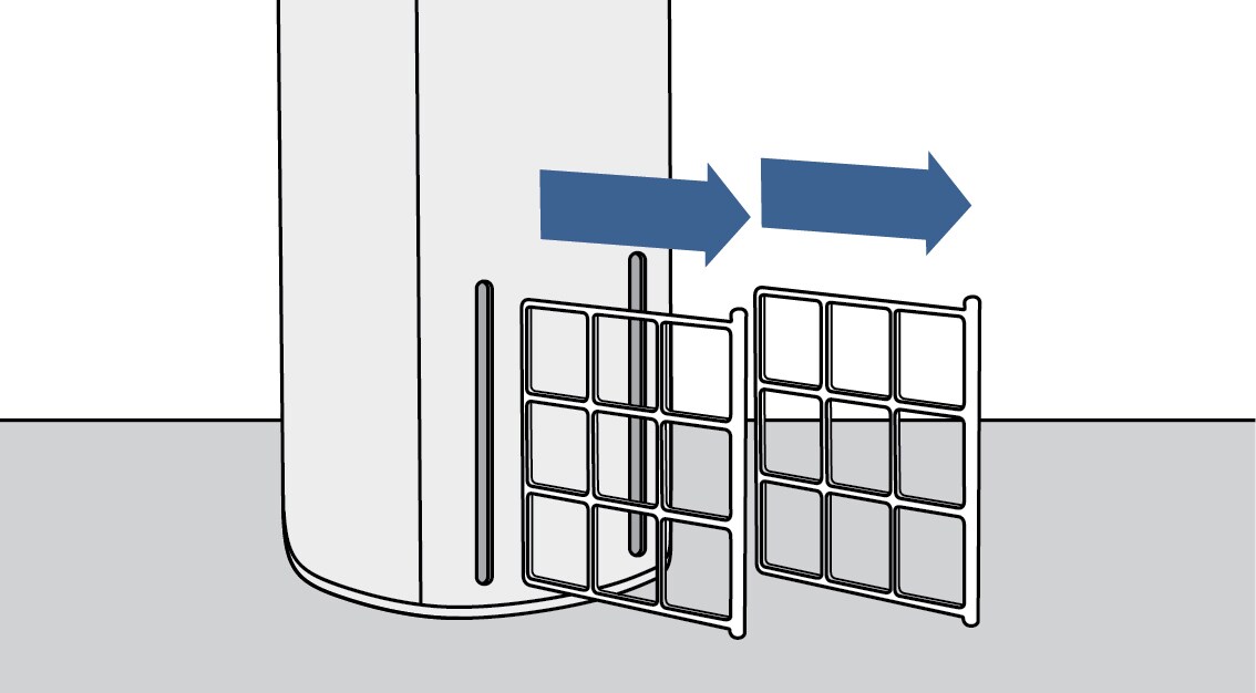 Removing two filter screens from the back of a Filtrete™ Air Purifier tower device
