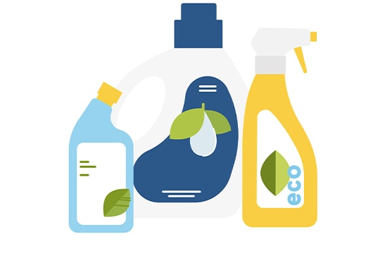 illustration of various cleaning supply bottles