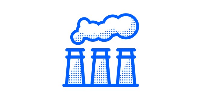 an icon of three smoke stacks with smoke coming out of the top, depicting smog.
