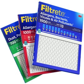A fan of 3 Filtrete Air Filters in package.