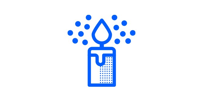 an icon of a lit candle with dots surrounding the flame, depicting candle soot.
