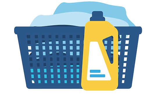illustration of a laundry basket and cleaning supplies