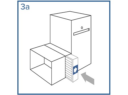 Illustration of a Filtrete 4 to 6 inch filter being installed into the HVAC unit on the side.
