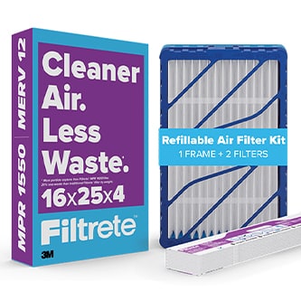 Filtrete™ Refillable Air Filter in and out of package next to each other.