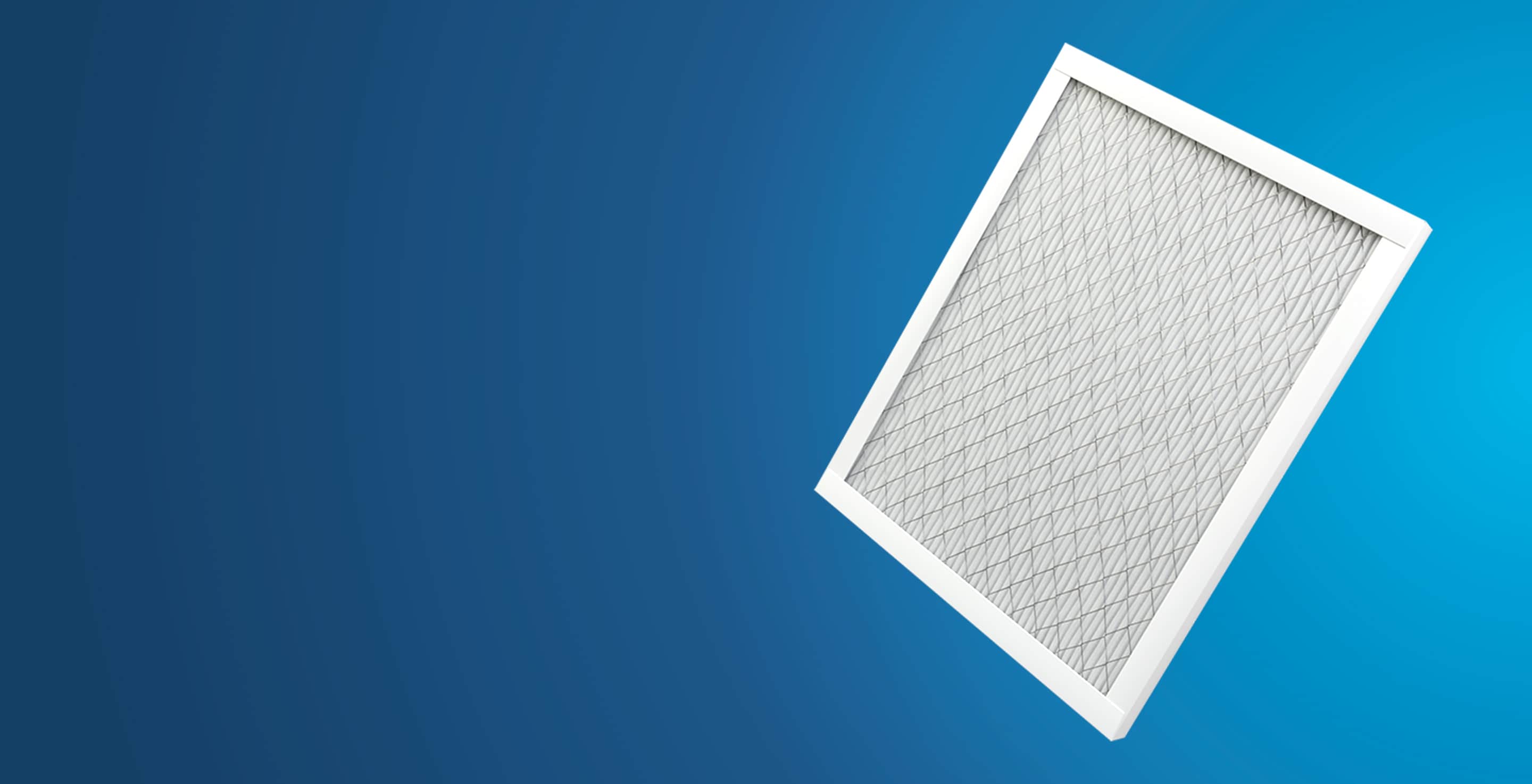Filtrete MPR 1500 air filter on blue gradient background
