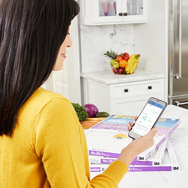 Filtrete™ Air Filter on blue background with air icon
