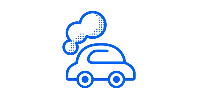 an icon of a car with a plume of smoke coming out of the back, depicting exhaust particles.
