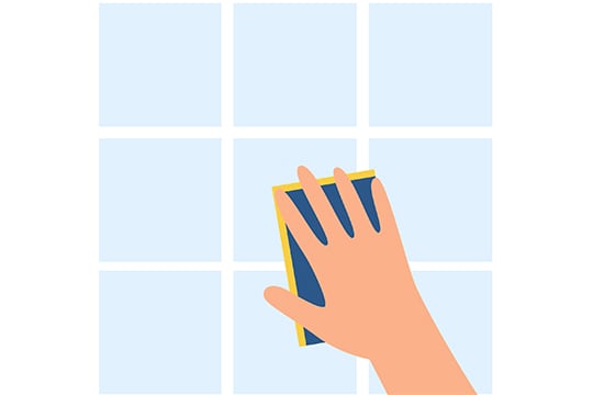 illustration of a hand cleaning a window