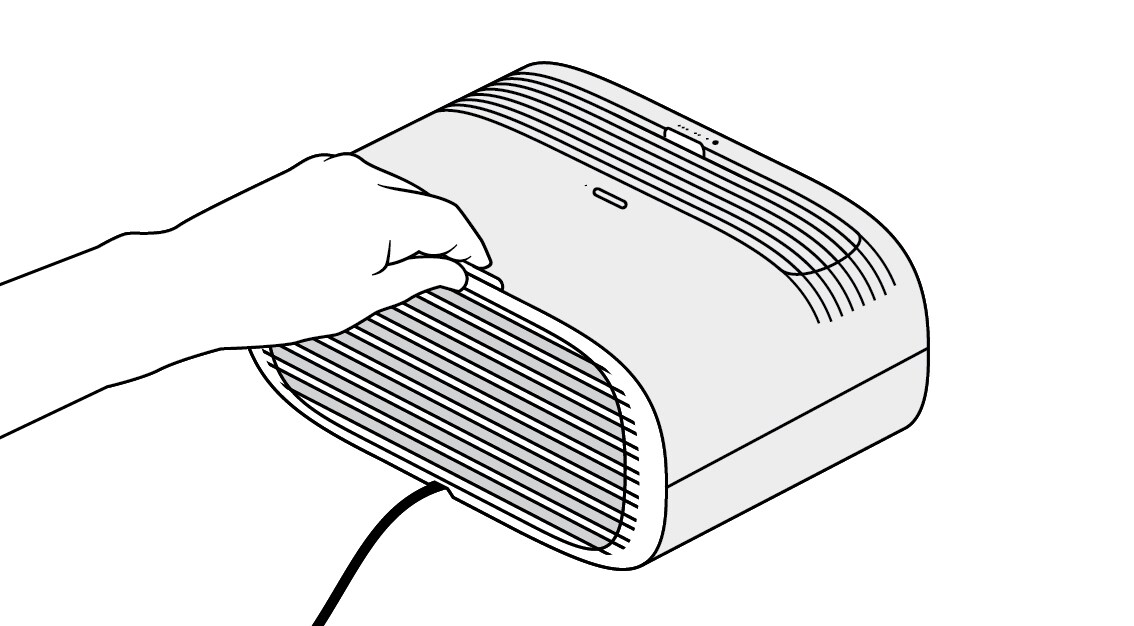 Removing filter cover from the front of Filtrete™ air purifier tabletop device
